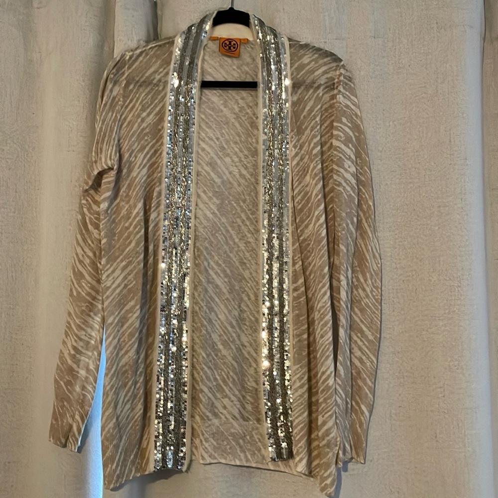 Tory Burch sequined cream print sweater